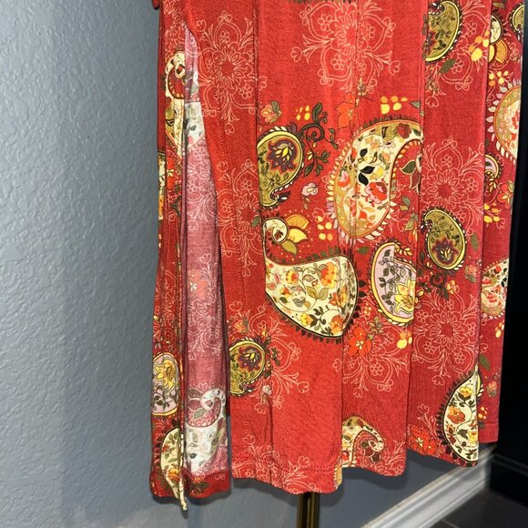 JOHNNY WAS PAISLEY PRINT DRESS STRETCH KNIT PULL OVER LONG SLEEVES SIDE SLITS -L - Picture 6 of 16